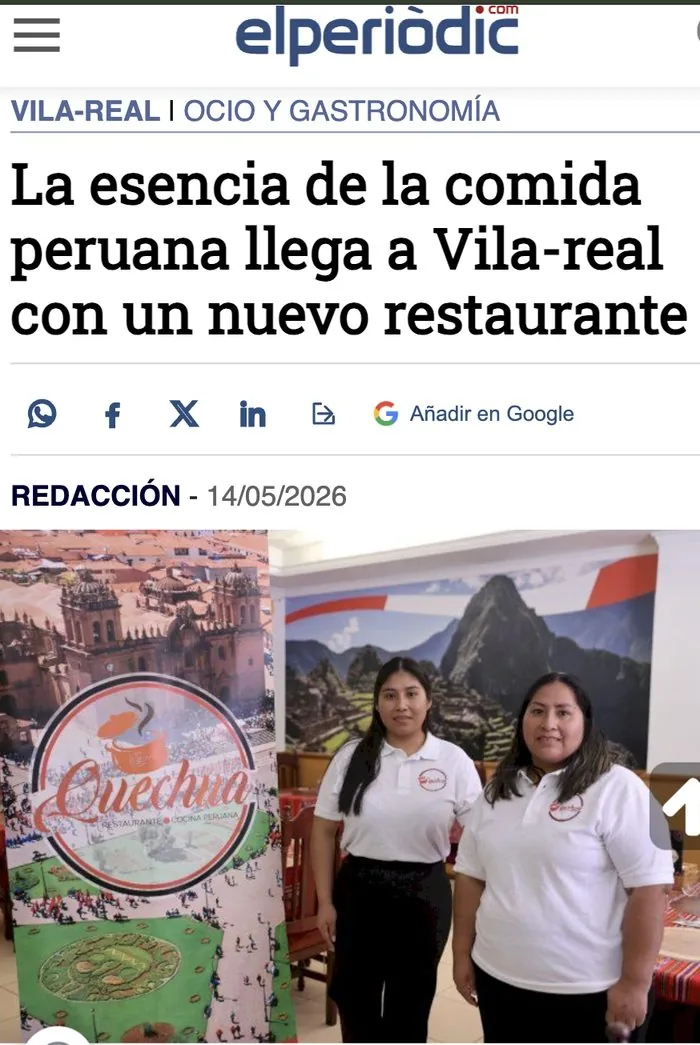 Artículo de El Periòdic sobre la apertura de Quechua Restaurante en Vila-real
